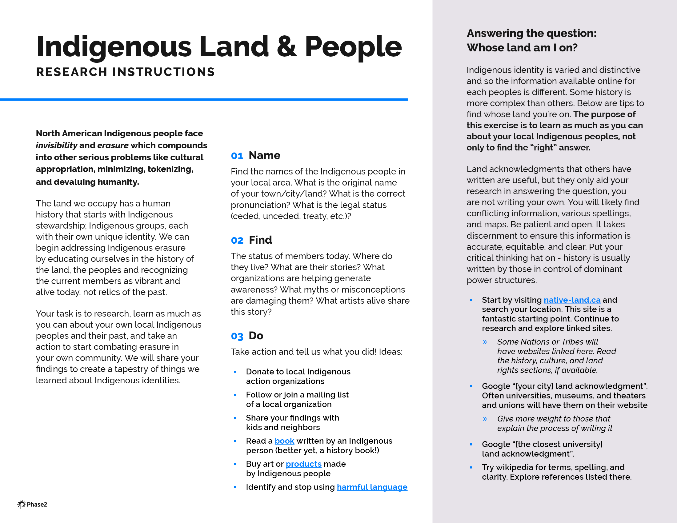 Research instructions for Indigenous Land & People